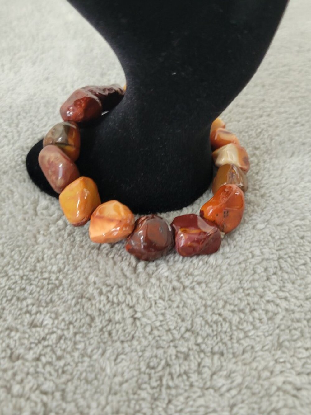 Earth Tone Gemstone Southwestern Stretch Bracelet Boho Chunky Polished B5E